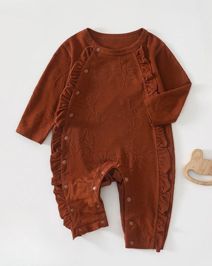 Leaf Pattern Ruffled Design Baby Jumpsuits