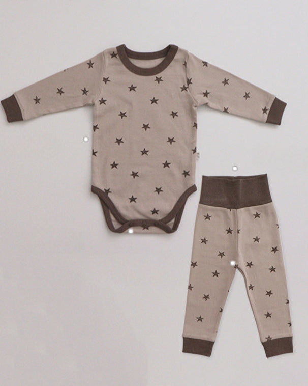 Star Moon Cotton Long Sleeve Baby Romper Pants Hat