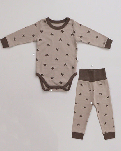 Star Moon Cotton Long Sleeve Baby Romper Pants Hat