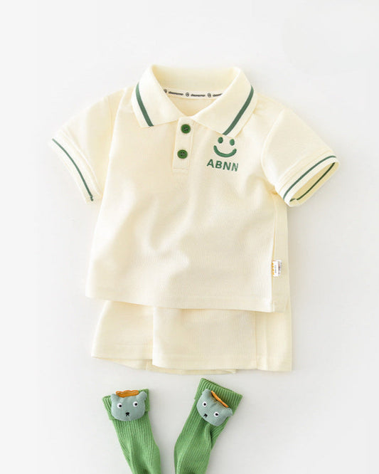 2pcs Smile Face Short Sleeve Baby Tee&Pants Set