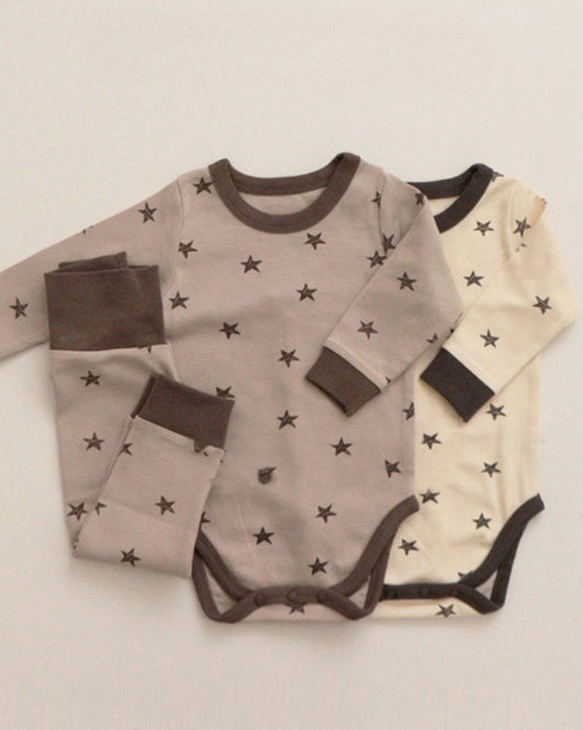 Star Moon Cotton Long Sleeve Baby Romper Pants Hat