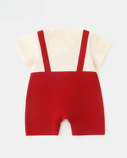 Cartoon Apple Pattern Short Sleeve Baby Jumpsuits Hat Bag