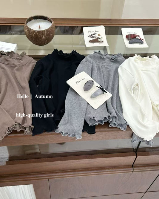 Soft Cotton Solid Color Baby Girl Long Sleeve Shirt