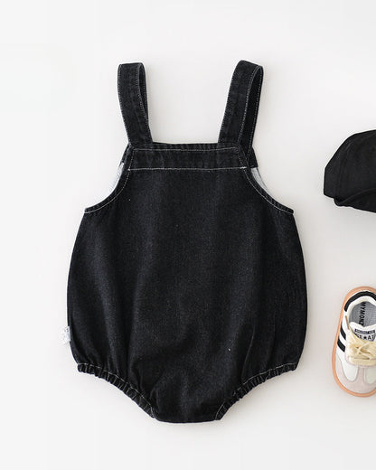 Solid Color Buttoned Denim Baby Overalls