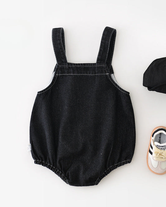 Solid Color Buttoned Denim Baby Overalls