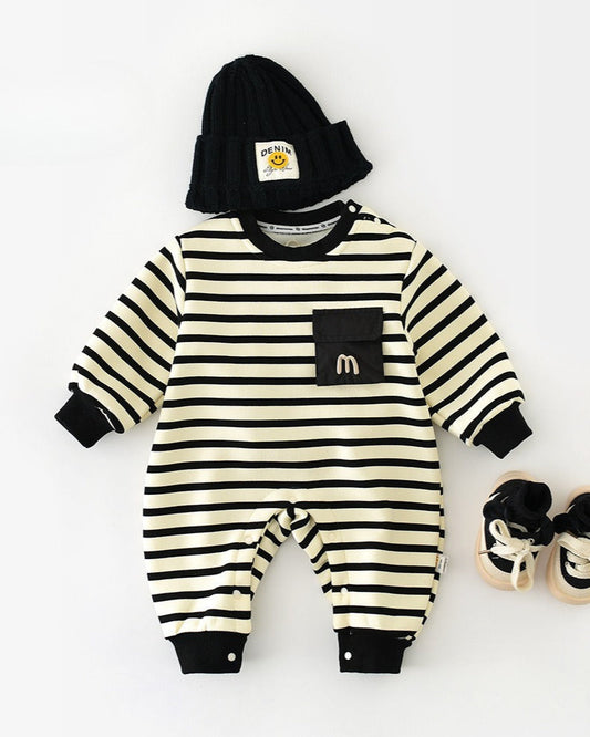 Casual Striped Pocket Design Long Sleeve Baby Jumpsuits