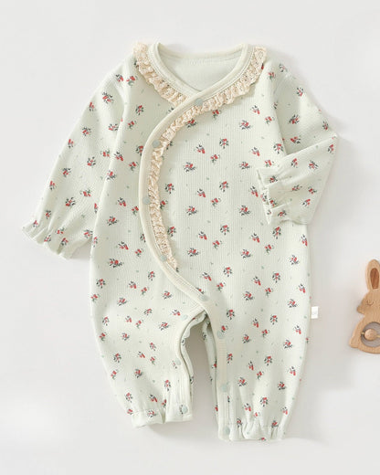 Sweet Floral Lace Collar Cotton Baby Jumpsuits