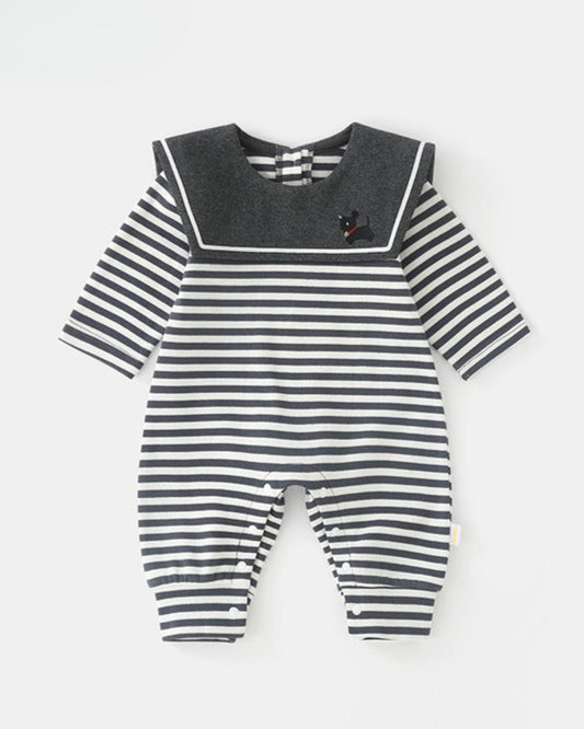 Striped Square Collar Long Sleeve Baby Jumpsuits