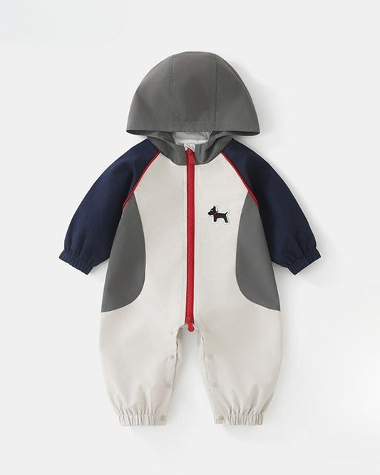 Color Block Zipped Long Sleeve Baby Hooded Jumpsuits