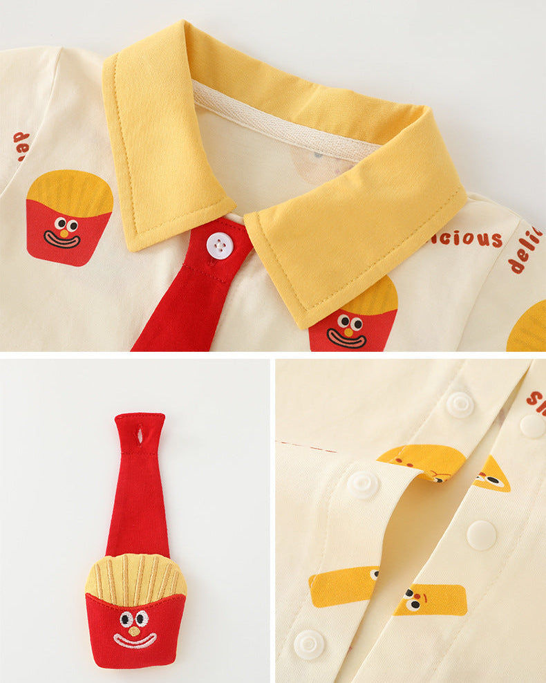 Cute French Fries Pattern Short Sleeve Baby Jumpsuits