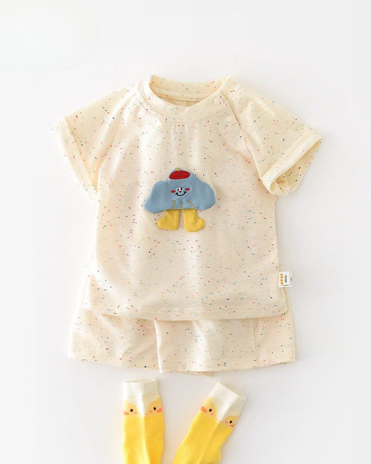 2pcs Colorful Dot Cloud Decor Baby Tee&Pants Set