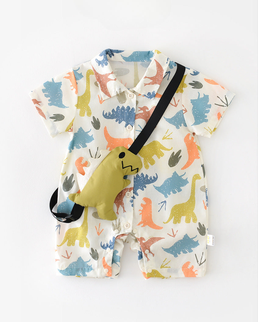 Short Sleeves Dinosaur Baby Jumpsuits with Toy