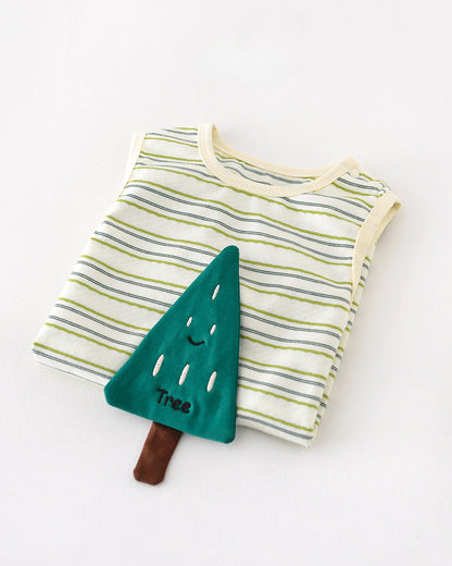 Tree Pattern Striped Baby Sleeveless Jumpsuits