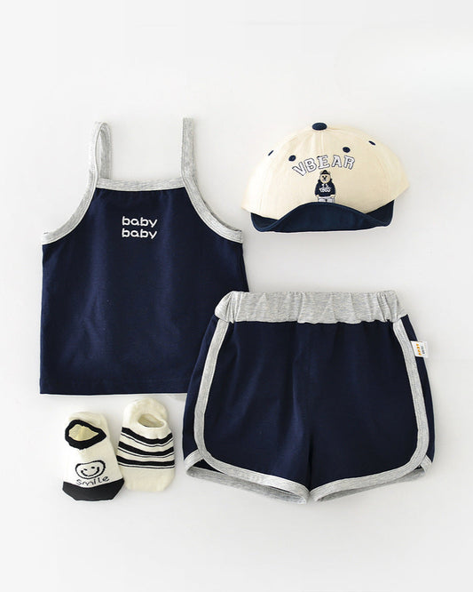 2pcs Letter Printed Baby Vest&Short Pants Set