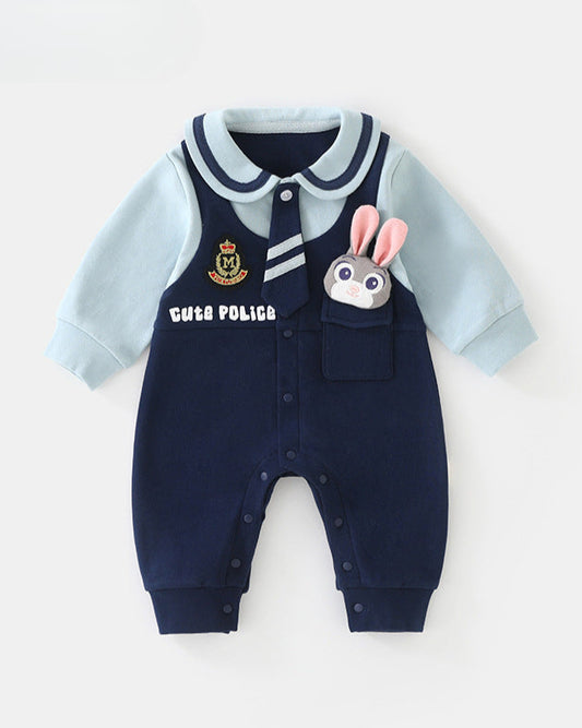 Rabbit Decor Contrast Color Long Sleeve Baby Jumpsuits