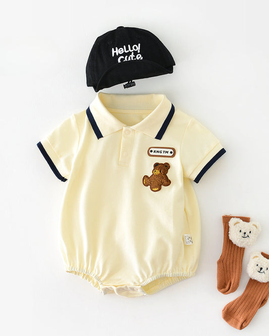 Bear Pattern Solid Color Cotton Baby Romper