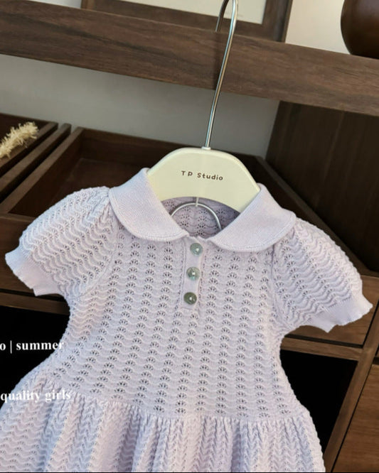 Sweet Puffy Short Sleeve Knitted Baby Girl Dress