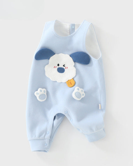 Cute Puppy Decor Buttoned Sleeveless Baby Jumpsuits