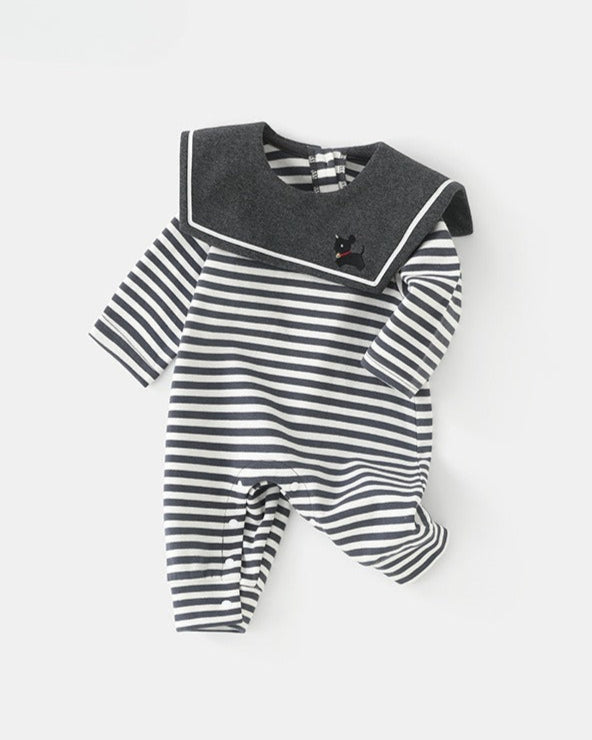 Striped Square Collar Long Sleeve Baby Jumpsuits