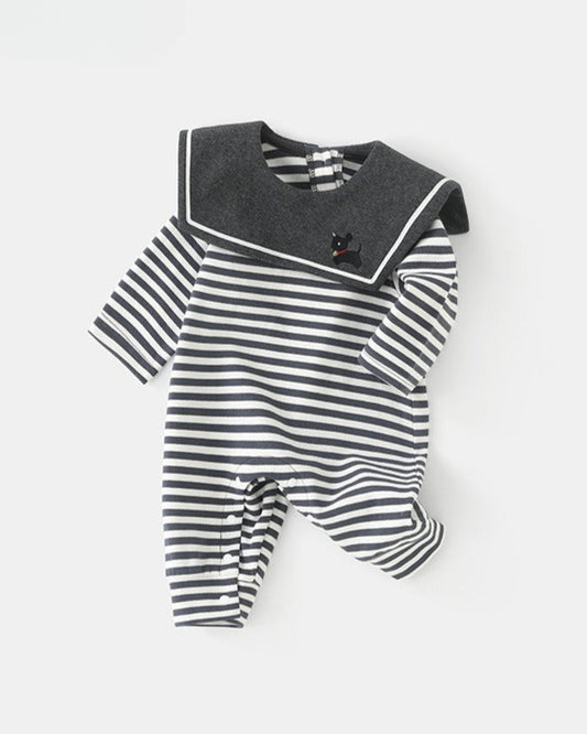 Striped Square Collar Long Sleeve Baby Jumpsuits