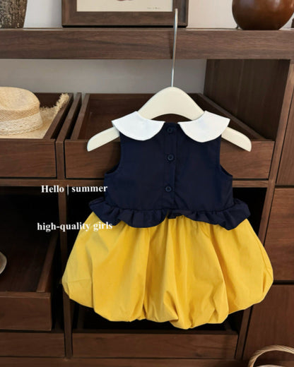 Sweet Color Block Bow Baby Girl Princess Puffy Dress