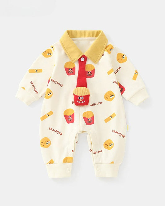 Cute French Fries Pattern Long Sleeve Baby Jumpsuits