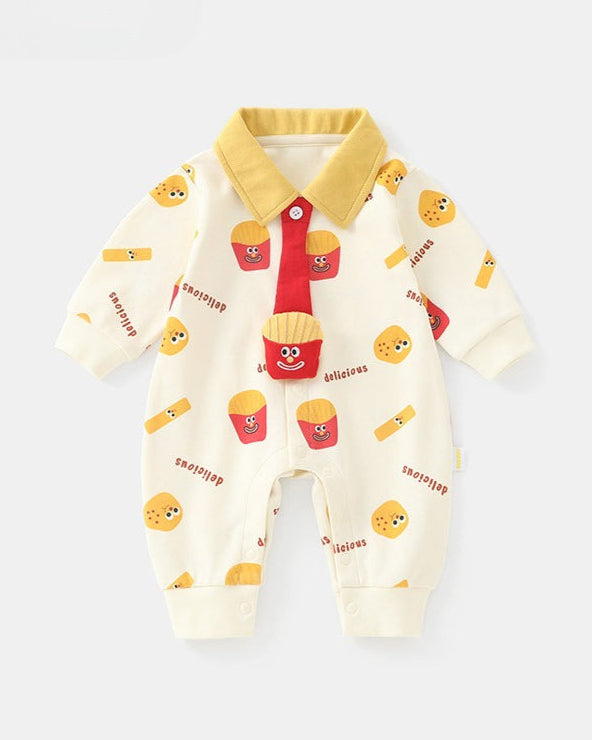 Cute French Fries Pattern Short Sleeve Baby Jumpsuits