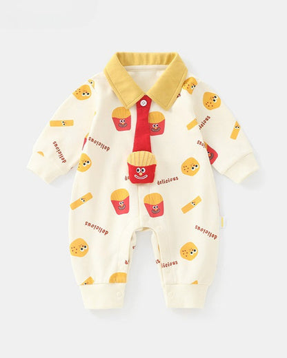 Cute French Fries Pattern Short Sleeve Baby Jumpsuits