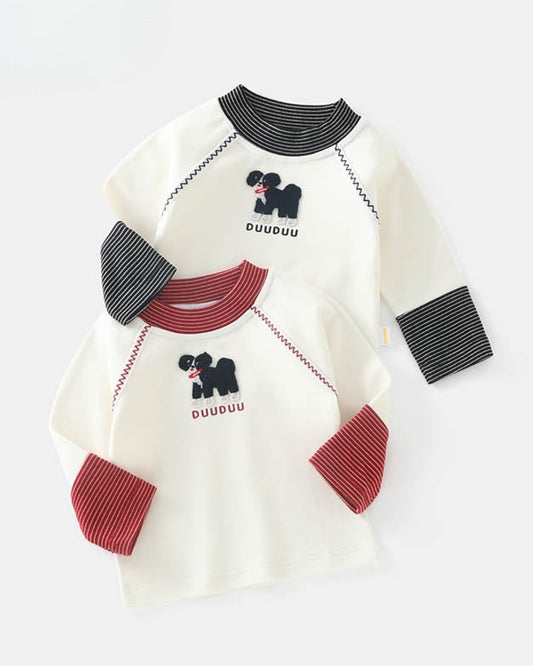 Puppy Striped Color Block Long Sleeve Baby T-shirt