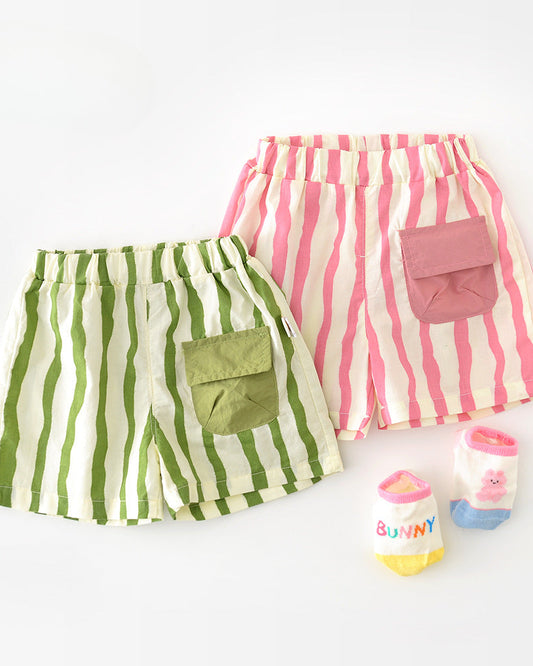 Casual Striped Pocket Design Baby Short Pants/Set
