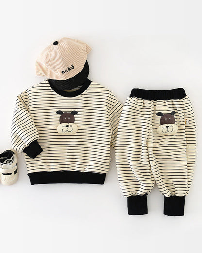 Fleece Striped Dog Decor Baby Sweatshirt Pants