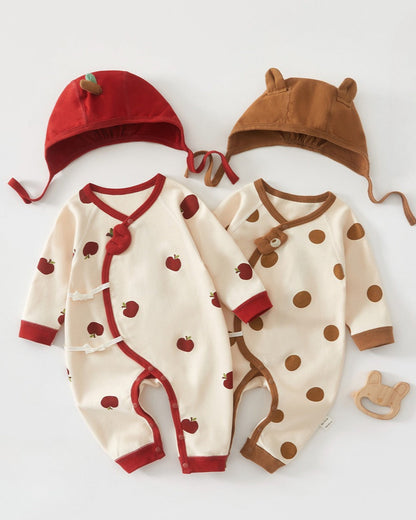 Apple Bear Pattern Baby Cotton Jumpsuits&Hat