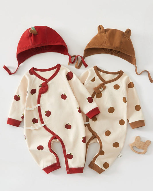 Apple Bear Pattern Baby Cotton Jumpsuits&Hat
