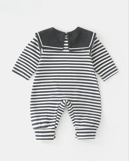 Striped Square Collar Long Sleeve Baby Jumpsuits