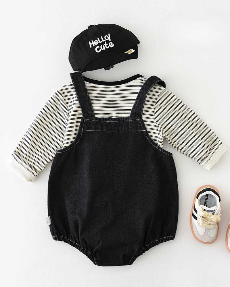 Solid Color Buttoned Denim Baby Overalls