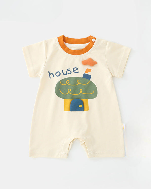 Snail House Printed Short Sleeve Baby Jumpsuits