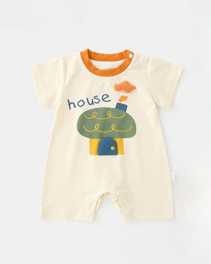 Snail House Printed Short Sleeve Baby Jumpsuits