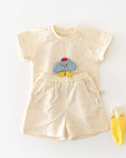 2pcs Colorful Dot Cloud Decor Baby Tee&Pants Set