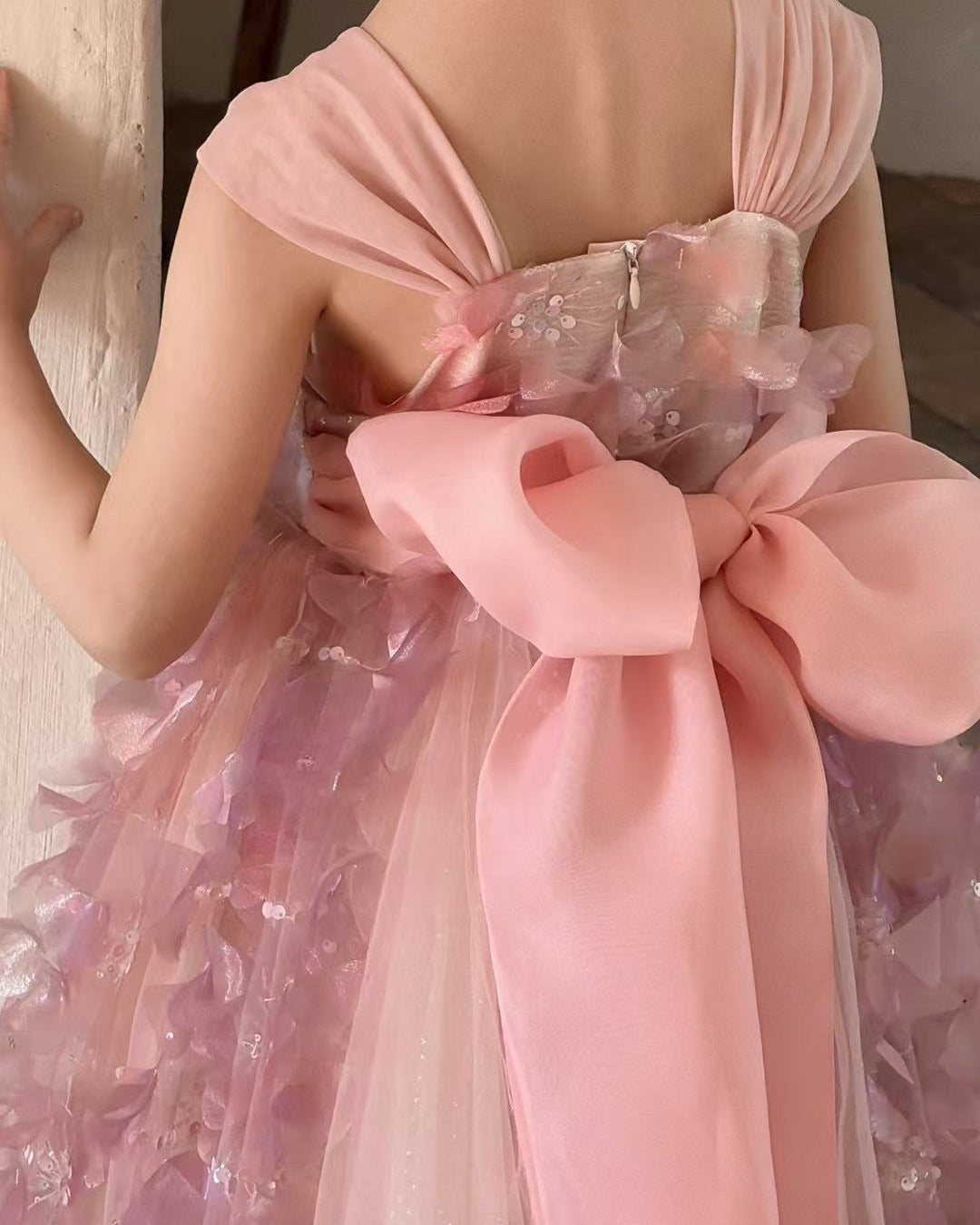 Sweet Bow Design Multicolor Tulle Girl Dress