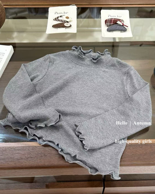 Soft Cotton Solid Color Baby Girl Long Sleeve Shirt