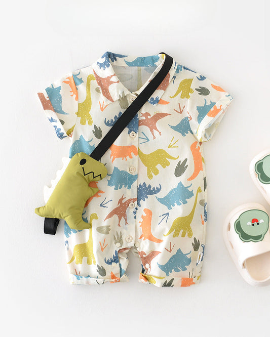 Short Sleeves Dinosaur Baby Jumpsuits with Toy