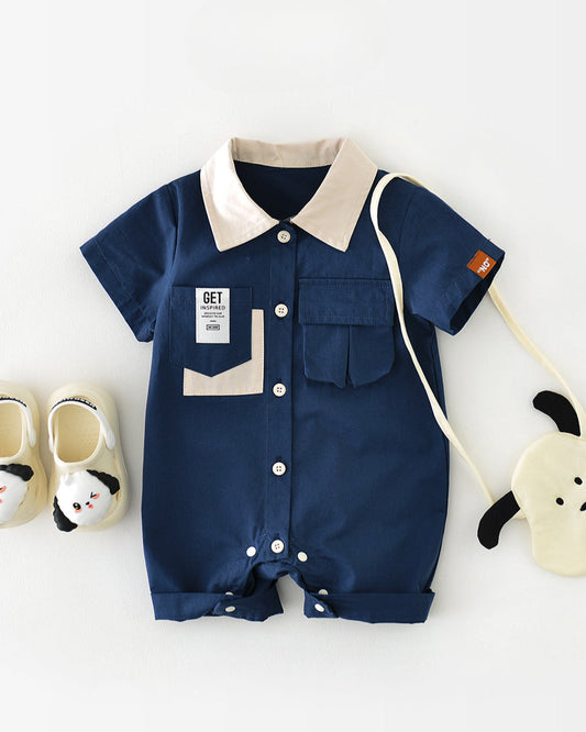 Casual Solid Color Short Sleeve Baby Jumpsuits