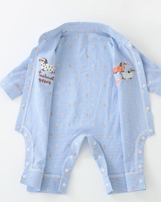 Dachshund Plaid Long Sleeve Baby Shirt Jumpsuits