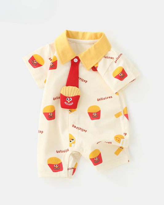 Cute French Fries Pattern Short Sleeve Baby Jumpsuits