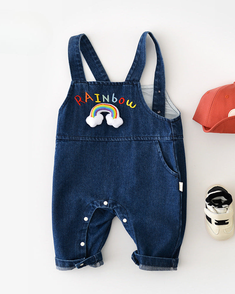 Rainbow Pattern Baby Denim Jumpsuits/Hoodie