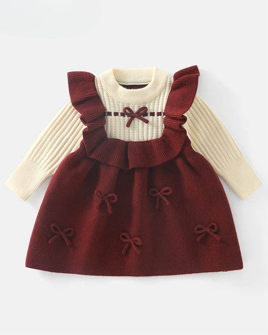 Sweet Bow Decor Ruffled Knitted Baby Dress