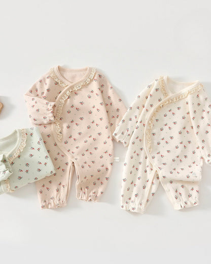Sweet Floral Lace Collar Cotton Baby Jumpsuits