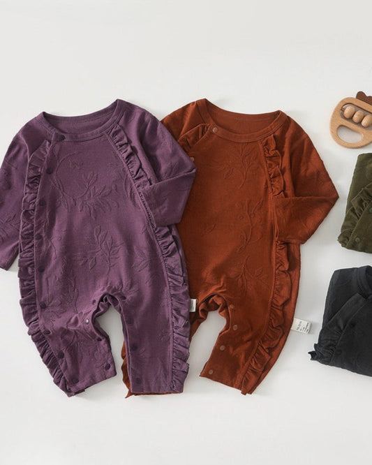 Leaf Pattern Ruffled Design Baby Jumpsuits