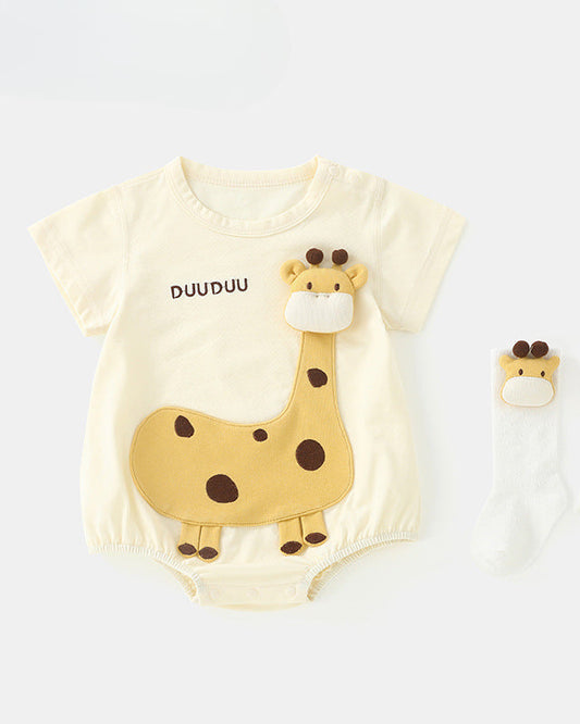 Giraffe Pattern Short Sleeve Romper/Socks