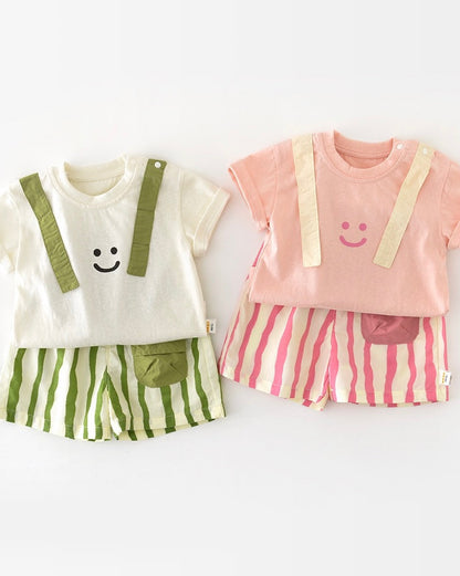 Casual Striped Pocket Design Baby Short Pants/Set